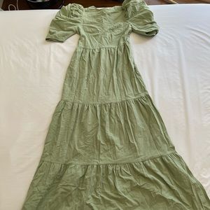 Nasty Gal linen puff sleeve sage color maxi dress with side slit